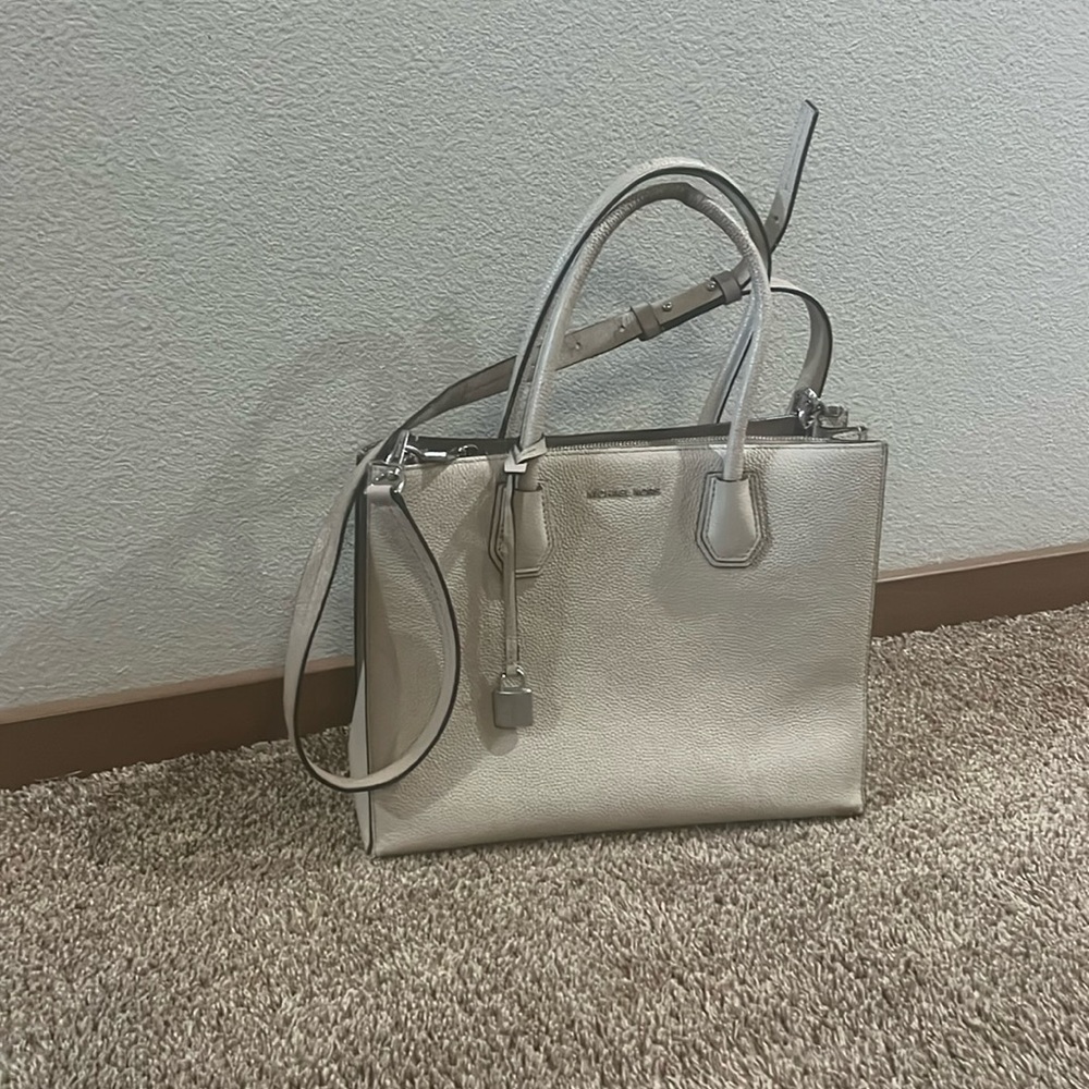 Michael Kors Gray Satchel with Structured Design and Silver Hardware - Picture 1 of 7